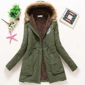 Overcoat Women Winter thick coat Warm Hooded Pockets Slim Faux Fur Parka Jacket Female