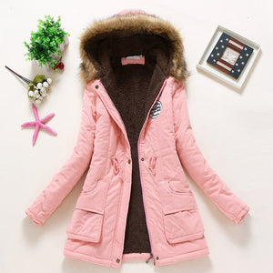 Overcoat Women Winter thick coat Warm Hooded Pockets Slim Faux Fur Parka Jacket Female