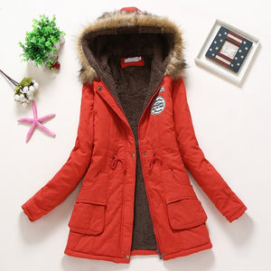 Overcoat Women Winter thick coat Warm Hooded Pockets Slim Faux Fur Parka Jacket Female