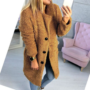 2019 Plush Coat Women Fur Lamb Thicken Winter Warm Long Sleeve Female Jackets Overcoat Outerwear Faux Fur Coat For Women