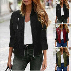 Imcute Autumn Winter Leisure Fashion Solid Women Jacket O-neck Zipper Stitching Quilted Bomber jacket 2019 New Women Coats Short