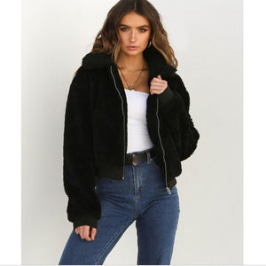 Women Thick Warm Teddy Bear Pocket Fleece Jacket Coat Zip Up Outwear Overcoat Winter Soft Fur Jacket Female Plush Coat Elegant