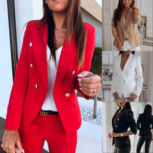 Women Black Red Color Suit Blazer Jacket Fashion Long Sleeve Coat Women Elegant Double Breasted Jacket Suits Female Ladies