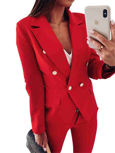 Women Black Red Color Suit Blazer Jacket Fashion Long Sleeve Coat Women Elegant Double Breasted Jacket Suits Female Ladies