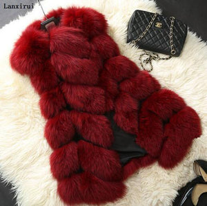 Warm Faux Fur Fox Vest Women Winter Casual Artifical Fur Warm Coat Super X-Long Waistcoat Female Faux Furs Wholesale