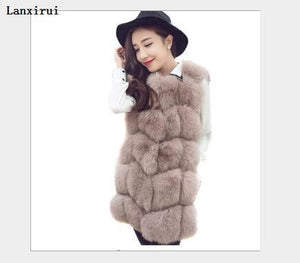 Warm Faux Fur Fox Vest Women Winter Casual Artifical Fur Warm Coat Super X-Long Waistcoat Female Faux Furs Wholesale