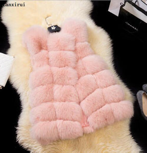 Warm Faux Fur Fox Vest Women Winter Casual Artifical Fur Warm Coat Super X-Long Waistcoat Female Faux Furs Wholesale