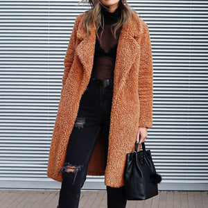 CALOFE 2019 Autumn Winter Fashion Women Faux Fur Long Outwear Jackets  Warm Plush Teddy Coat Casual Streetwear Ladies Jacket