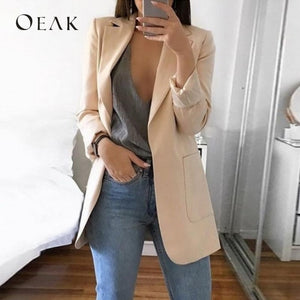 OEAK Spring Autumn Slim Fit Women Jackets Pockets Office Work Jacket Coat Elegant Business Lady chaquetas mujer invierno 2019