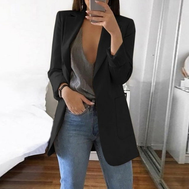 OEAK Spring Autumn Slim Fit Women Jackets Pockets Office Work Jacket Coat Elegant Business Lady chaquetas mujer invierno 2019