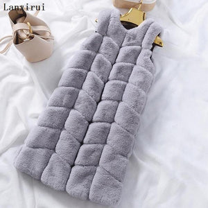 Warm Faux Fur Fox Vest Women Winter Casual Artifical Fur Warm Coat Super X-Long Waistcoat Female Faux Furs Wholesale