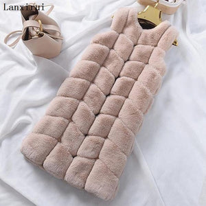 Warm Faux Fur Fox Vest Women Winter Casual Artifical Fur Warm Coat Super X-Long Waistcoat Female Faux Furs Wholesale