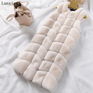 Warm Faux Fur Fox Vest Women Winter Casual Artifical Fur Warm Coat Super X-Long Waistcoat Female Faux Furs Wholesale