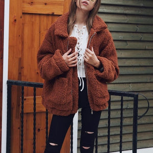 Autumn Winter Faux Fur Coat Women 2019 Casual Warm Soft Zipper Fur Jacket Plush Overcoat Pocket Plus Size Teddy Coat Female XXXL