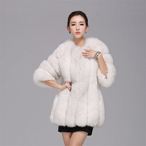 Women Winter Fluffy Faux Fur Coat High-Quality Thick Imitated Fox Fur Overcoat Female Warm Outwear