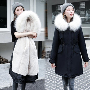 Vielleicht -30 Degrees Snow Wear Long Parkas Winter Jacket Women Fur Hooded Clothing Female Fur Lining Thick Winter Coat Women