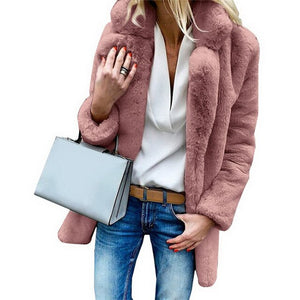 SHUJIN 2019 Autumn Faux Fur Coat Women Winter Warm Soft Fur Fluffy Coats Female Pocket Jacket Casual Streetwear Solid Overcoat