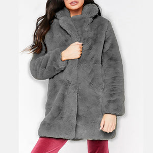 HCYO Autumn Winter Women Fur Coat Plus Size 3XL Covered Button Furry Faux Fur Coats Women's Long Loose Soft Rabbit Fur Overcoat