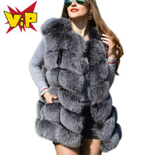 Load image into Gallery viewer, Thick &amp; Warm Women Faux Fox Fur Coat Autumn &amp; Winter Fake Fox Fur Vest &amp; Coat Fashion Gray Black Red Fur Jacket Peludos Mujer