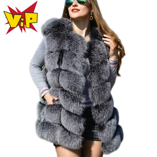 Thick & Warm Women Faux Fox Fur Coat Autumn & Winter Fake Fox Fur Vest & Coat Fashion Gray Black Red Fur Jacket Peludos Mujer