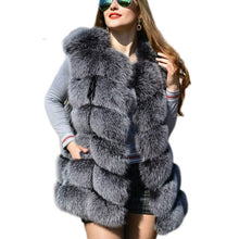 Load image into Gallery viewer, Thick &amp; Warm Women Faux Fox Fur Coat Autumn &amp; Winter Fake Fox Fur Vest &amp; Coat Fashion Gray Black Red Fur Jacket Peludos Mujer