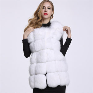 Thick & Warm Women Faux Fox Fur Coat Autumn & Winter Fake Fox Fur Vest & Coat Fashion Gray Black Red Fur Jacket Peludos Mujer