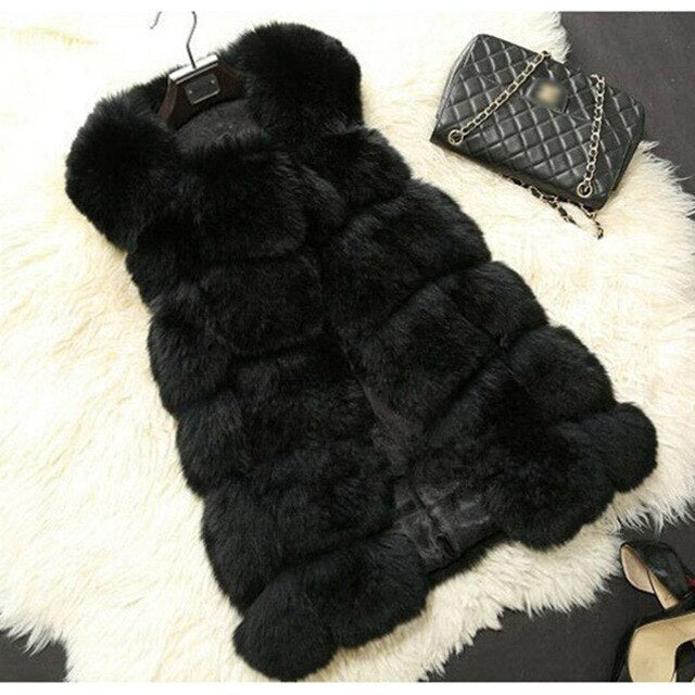 Thick & Warm Women Faux Fox Fur Coat Autumn & Winter Fake Fox Fur Vest & Coat Fashion Gray Black Red Fur Jacket Peludos Mujer