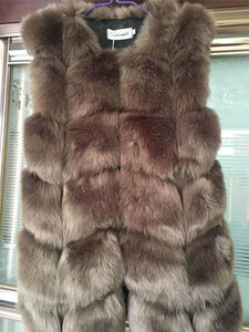 Thick & Warm Women Faux Fox Fur Coat Autumn & Winter Fake Fox Fur Vest & Coat Fashion Gray Black Red Fur Jacket Peludos Mujer