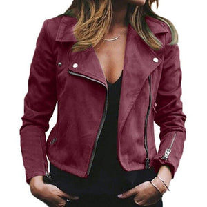 Jacket Women Leather Jacket Autumn Winter New Lapel Diagonal Zipper Jackets Short Ladies Loose Jacket 2XL