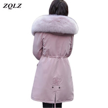 Load image into Gallery viewer, Zqlz Winter Warm Cotton Padded Long Parka Women Hooded Jacket Coat Large Faux Fur Collar Hoodies Wool Liner Snow Outwear