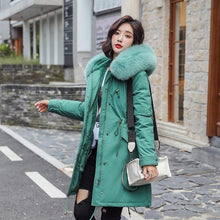 Load image into Gallery viewer, Zqlz Winter Warm Cotton Padded Long Parka Women Hooded Jacket Coat Large Faux Fur Collar Hoodies Wool Liner Snow Outwear