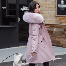 Load image into Gallery viewer, Zqlz Winter Warm Cotton Padded Long Parka Women Hooded Jacket Coat Large Faux Fur Collar Hoodies Wool Liner Snow Outwear