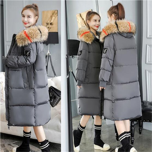 2019 Women Winter Large Fur Hooded Parkas Female Thick Warm Cotton Coat Women Wadded Winter Jackets Outwear Plus Size 7XL C812