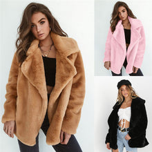 Load image into Gallery viewer, New Women Warm Autumn Fleece Fur Coat Overcoat Outwear Turn Down Collar Cardigan Loose Coats Plus Size