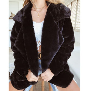 New Women Warm Autumn Fleece Fur Coat Overcoat Outwear Turn Down Collar Cardigan Loose Coats Plus Size