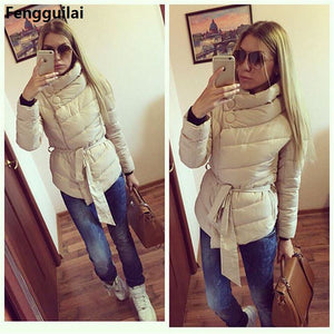 New Arrival Autumn Winter Women Jackets Long Length Fashion Solid With Pockets Turtleneck Down Parkas Casual Warm Coat 3 Color