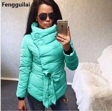 Load image into Gallery viewer, New Arrival Autumn Winter Women Jackets Long Length Fashion Solid With Pockets Turtleneck Down Parkas Casual Warm Coat 3 Color