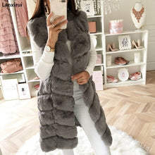 Load image into Gallery viewer, Warm Faux Fur Fox Vest Women Winter Casual Artifical Fur Warm Coat Super X-Long Waistcoat Female Faux Furs Wholesale